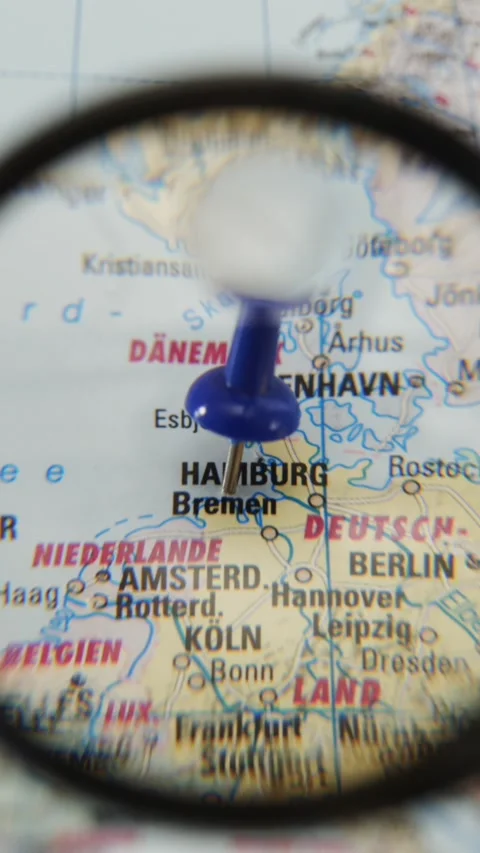 Exploring the map of Germany with focus on Bremen and Bremen areas Stock Footage 343289440