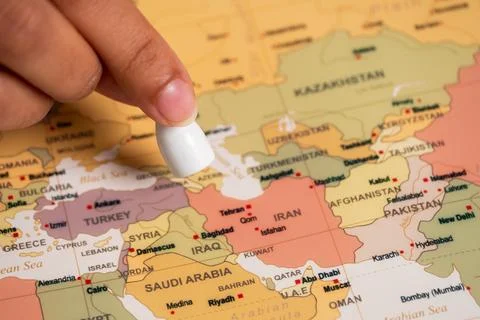 Exploring a map travel planning middle east interactive content close-up ad.. 写真素材