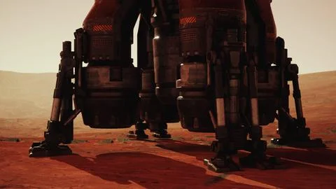 Exploring a Martian base with advanced landing gear on the surface Stock Illustration