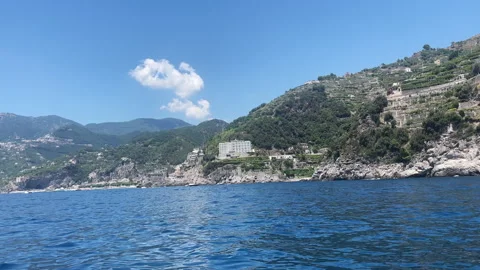 Exploring mediterranean famous place and admiring Amalfi coastline on sailing Video stock 321464183