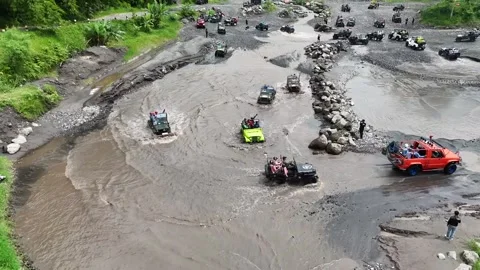 Exploring Merapi mt Jeep Adventure in Merapi mountain Stock Footage 310032704