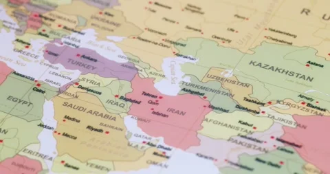 Exploring middle eastern geography mapping iraq and surrounding nations travel Stock Footage 312928668
