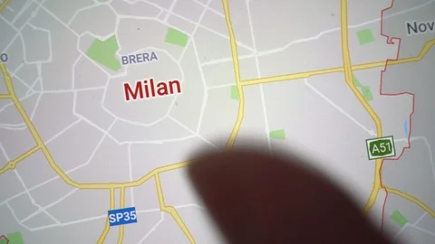 Exploring Milan on Google Maps on a Smartphone, Macro, 2019 Stock Footage 112015521