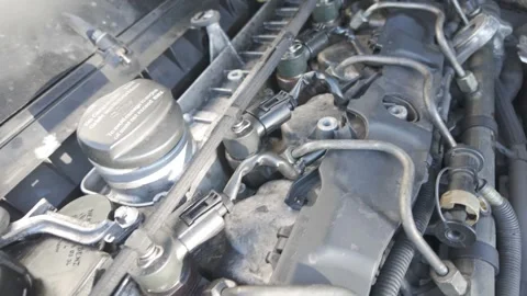 Exploring modern car engine components: detailed views Stock Footage 307422355