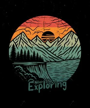 Exploring mountain adventure graphic vector art t shirt design Stock Illustration
