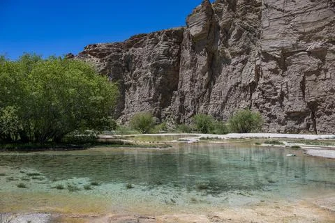 Exploring the multi coloured lake at Band-e-Amir National Park in Afghanistan Stock Photos