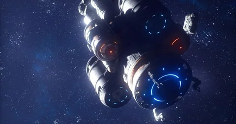 Exploring the mysteries of outer space with a futuristic spacecraft Stock Footage 334837306