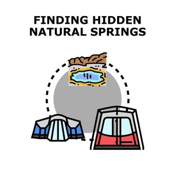 Exploring natural hot spring destination while camping イラスト素材