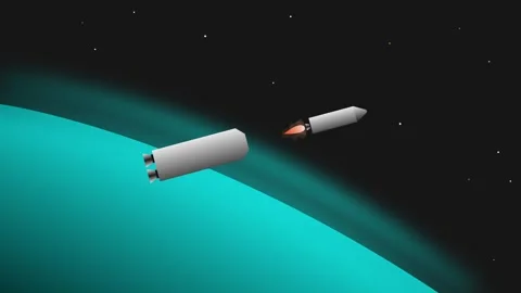 Exploring for new planet space mission using multistage rocket Stock Footage 296282295