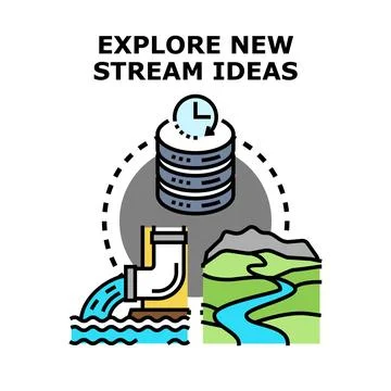 Exploring new stream ideas concept developing content Stock Illustration
