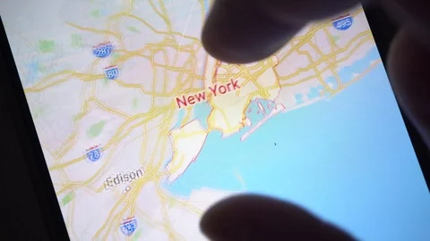Exploring New York on Google Maps on a Smartphone, Macro, 2019 Stock Footage 112015708