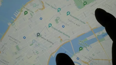 Exploring New York on Google Maps on a Tablet, Macro Stock Footage 157653534