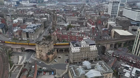 Exploring Newcastle upon Tyne's Historic Skyline and Urban Landscape Stock Footage 296010445