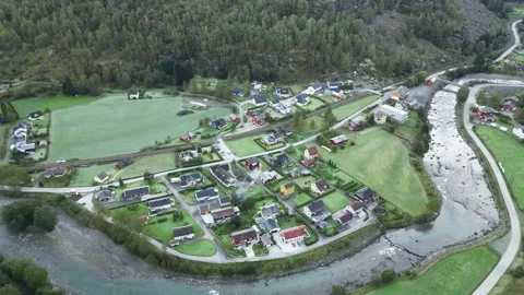 Exploring Norway from Above | Mountains and Fjords Near Flåm | Drone Footage Stock Footage 323378416