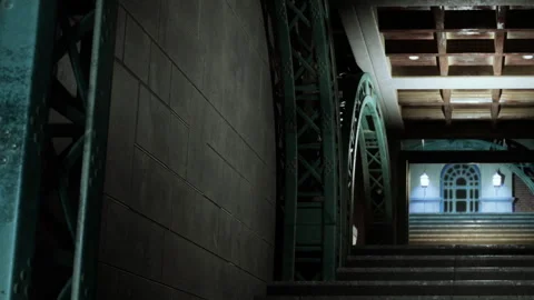 Exploring an Old Building With Intricate Design and Dramatic Lighting Stock Footage 344546996