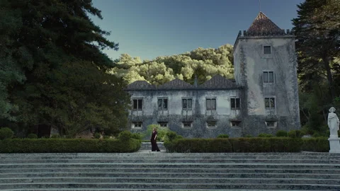 Exploring an old castle and its garden during a sunny day Stock Footage 327967582