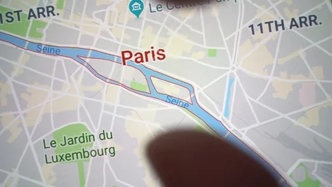 Exploring Paris on Google Maps on a Smartphone, Macro, 2019 Stock Footage 112015985