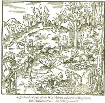 Exploring the passages with a divining rod and through trenches historical Ilustración de archivo