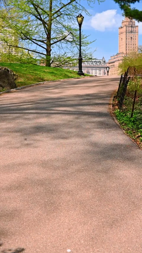 Exploring the paths of New York's parks. Strolling along a winding path in a New Stock Footage 316557943