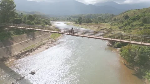 Exploring a peaceful walking bridge in a lush green landscape 스톡 동영상 310278624