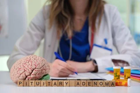 Exploring Pituitary Adenomas relation to the brain and treatment prescription Stock Photos
