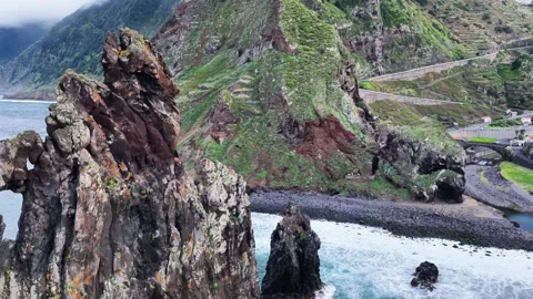 Exploring Ponta de Sao Lourenco Beach and Rocky Coastline in Madeira Stock Footage 321892801