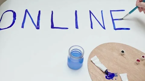 Exploring the process of Online Art Creation using rich and vibrant Blue Paint Stock Footage 307449523