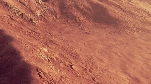 Exploring the Red Landscape of an Alien Planet With Textured Terrain Stock Footage 346691785