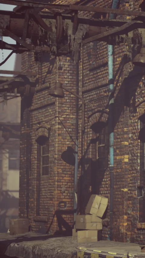 Exploring the remnants of an abandoned factory in the warm afternoon light Stock Footage 334049698