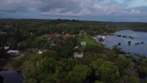Exploring Remote Rio Negro Communities from Above, Amazon Drone Footage Stock Footage 336910005