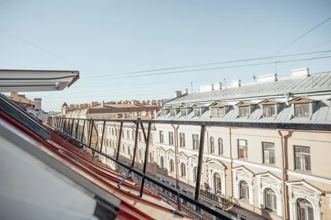 Exploring the rhythm and harmony created by aligned rooftops and structured Stock Photos