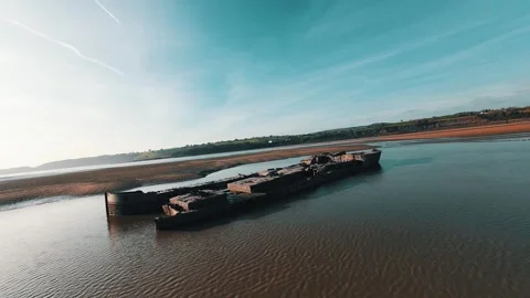 Exploring The River Severn Shipwrecks By Fpv Drone Stock Footage 299265182