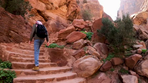 Exploring off-road from the mountains surrounding Petra Stock Footage 144070557