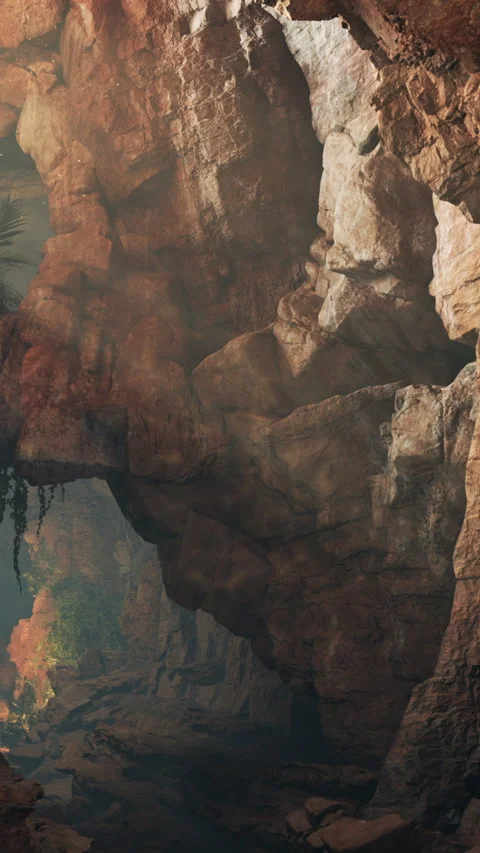 Exploring rock formations inside a cave with soft light and shadows Stock Footage 340868430