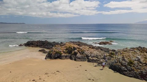 Exploring the rocky coastline Stock-Footage 123761479