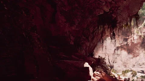 Exploring a rocky path in a canyon during bright daylight hours Stock Footage 344100163
