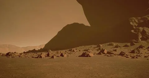 Exploring the rocky surface of Mars under a vast, dusty sky Stock Illustration
