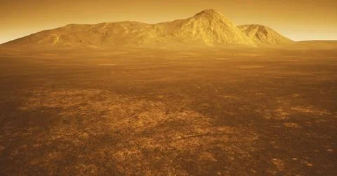 Exploring the rocky terrain and mountains of Venus with its dense atmosphere Illustrazione stock