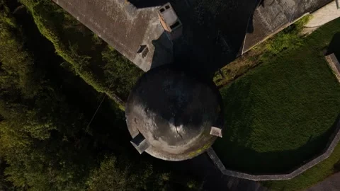 Exploring the rooftops and gardens of Veves Castle in twilight Stock Footage 295146150
