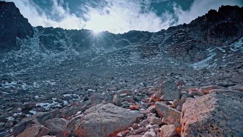 Exploring the rugged terrain of the Pyrenees in Spain during daylight Stock Footage 303627361