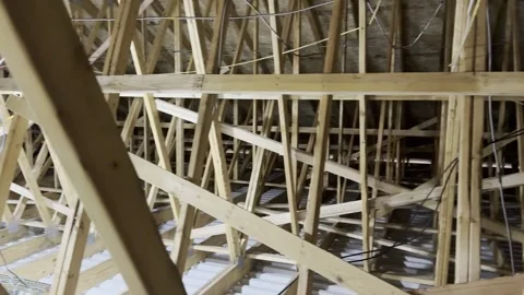 Exploring a rustic attic transformation project in a vintage home Stock Footage 295794834