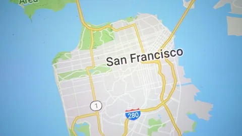 Exploring San Francisco on Google Maps on a Smartphone, Macro, 2019 Stock Footage 112016546