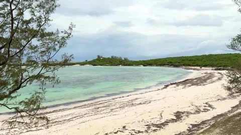 Exploring the sandy beach and clear blue water at a tropical location  Vídeo Stock 331303293