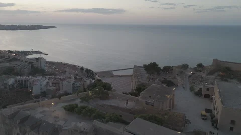Exploring Santa Bárbara Castle from above Video stock 343586879