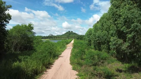 Exploring A Scenic Pathway Through Lush Greens Near Tranquil Water Body At Midda Stock Footage 280957538