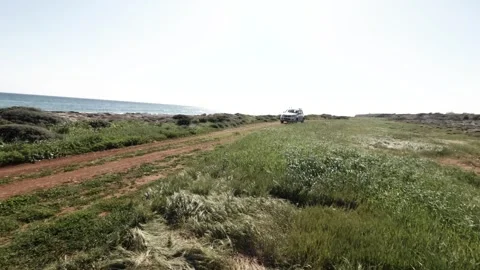 Exploring a secluded coastal route with lush greenery and ocean views Stock Footage 302354140