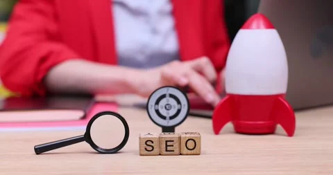 Exploring SEO strategies with creative tools and fun elements in a vibrant Stock Footage 319069734