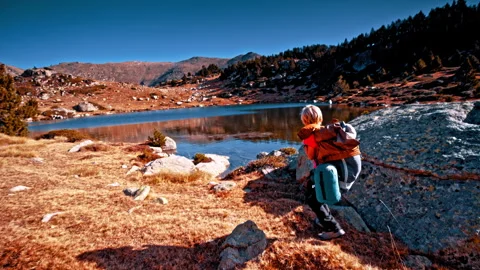 Exploring the serene landscape of the Pyrenees in Spain during daylight Stock Footage 303632361