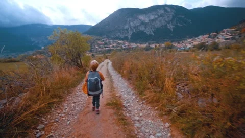 Exploring the serene trails of Pyrenees in Spain during autumn Stock Footage 300385716