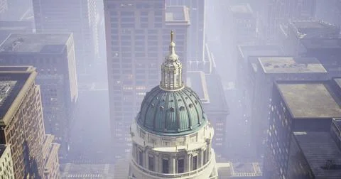 Exploring the skyline highlighting a historic building in a bustling urban ar Ilustración de archivo